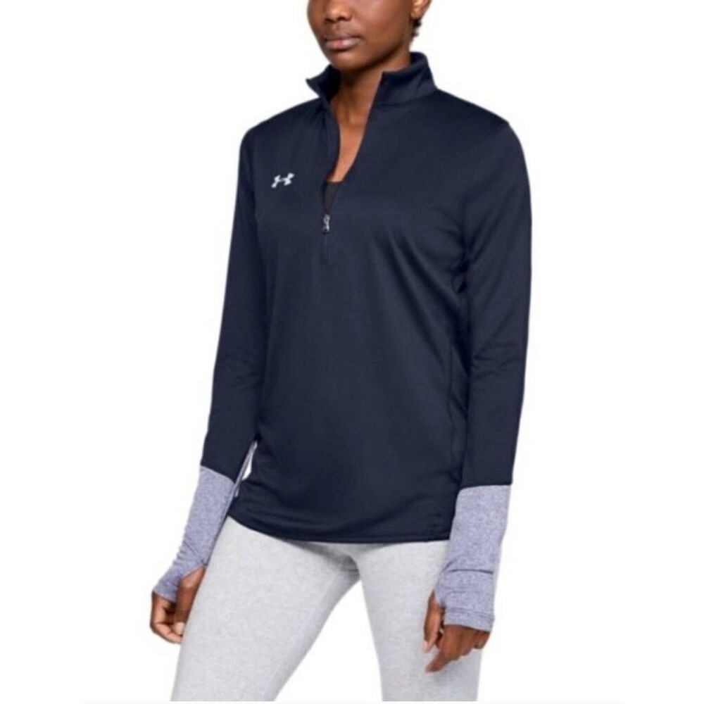 Under Armour Womens Tech Twist Quarter Zip Pullover Navy Blue Gray Medium MD